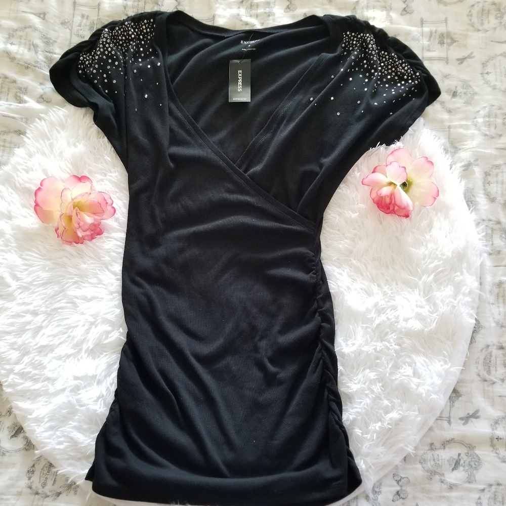 Express black jeweled tunic top